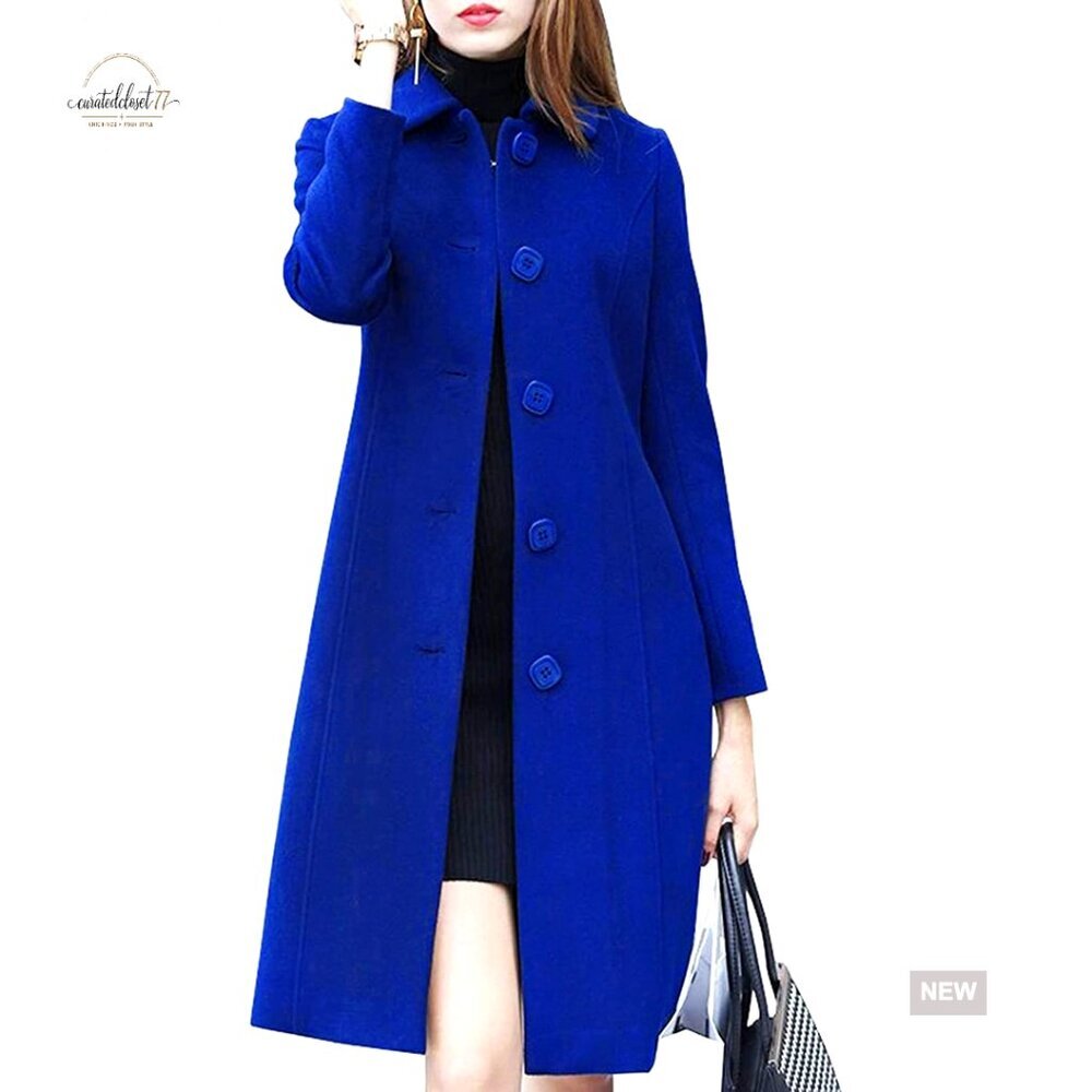 Women's Wool Blend Long Coat Single Breasted Knee Length Overcoat